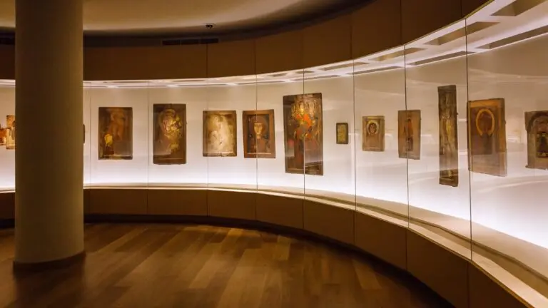 Shot of Christian Icons inside museum of History and Ethnography of Mestia